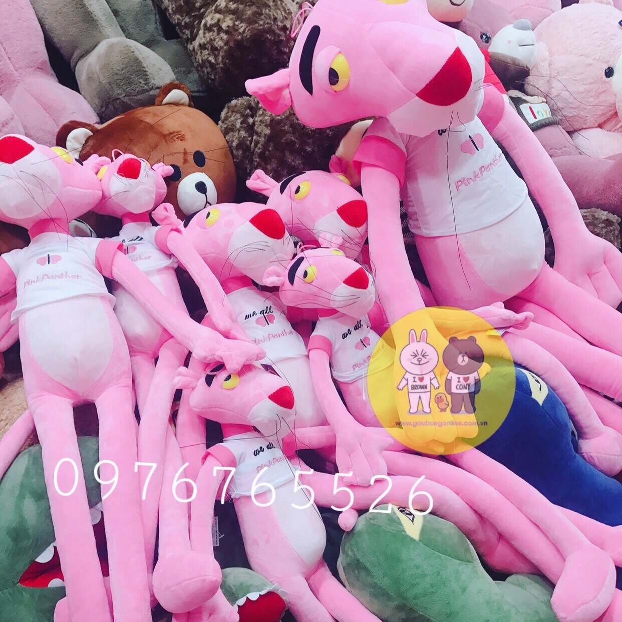 Gấu bông báo hồng Pink Panther – Quà tặng thú nhồi bông siêu dễ thương – Nhiều size từ 60 đến 130 cm – Gối ôm cho bé ngủ ngon