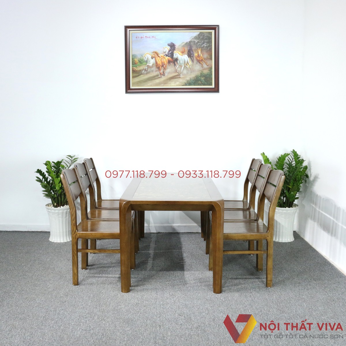 Bộ Bàn Ăn Gỗ Sồi Tự Nhiên Mặt Đá 6 Ghế Đẹp Hiện Đại