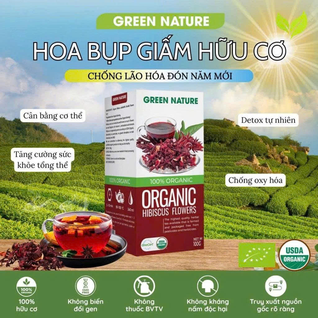 Combo Mix Hoa Cúc La Mã Và Hoa Bụp Giấm Nguyên Bông Hữu Cơ Green Nature 100g - Pha Trà Thanh Mát, Đẹp Da, Thanh Nhiệt
