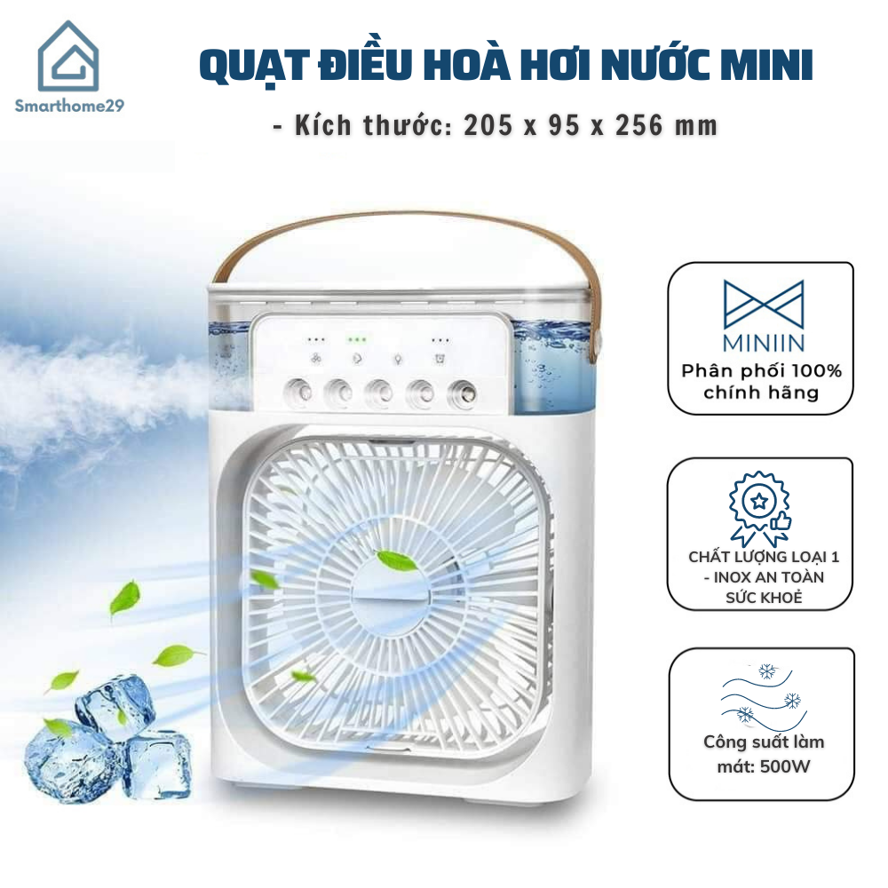 Quạt Điều Hòa Hơi Nước Mini, Quạt Phun Sương Tạo Ẩm Làm Mát Để Bàn, Hẹn Giờ Thông Minh Tích Hợp Đèn Ngủ - HÀNG CHÍNH HÃNG MINIIN