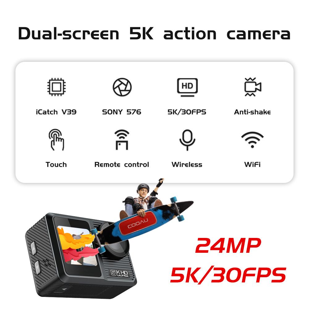 Camera hành động gốc Ultra HD 5K 30fps Hiển thị đôi cảm ứng màn hình không thấm nước WIFI WiFi WiFi WiFi Sports Cam