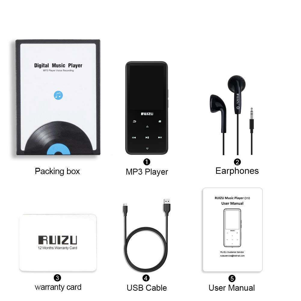 Ruizu D10 - Máy nghe nhạc Lossless, mày hình 2.4 icnh, Bluetooth 4.1 - Hàng Chính Hãng