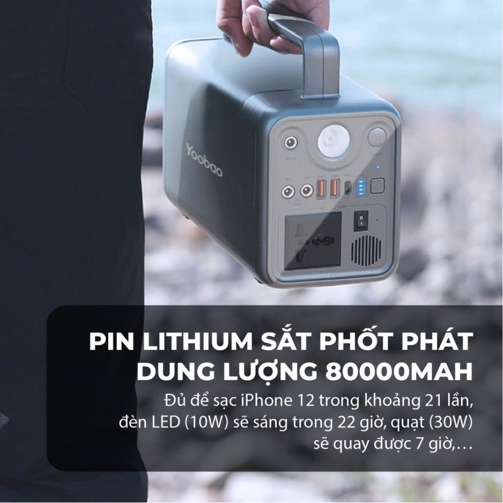 Trạm sạc dự phòng Yoobao EN300WLPD đầu ra 220V có thể nấu cơm, quạt, dung lượng 72000mAh cổng điện 220V/300W có đèn Pin - Hàng chính hãng