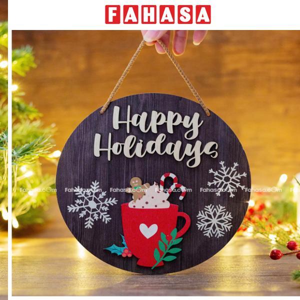 Bảng Gỗ Tròn Treo Tường Trang Trí Giáng Sinh - Bách Mộc - Ly Kem Tuyết