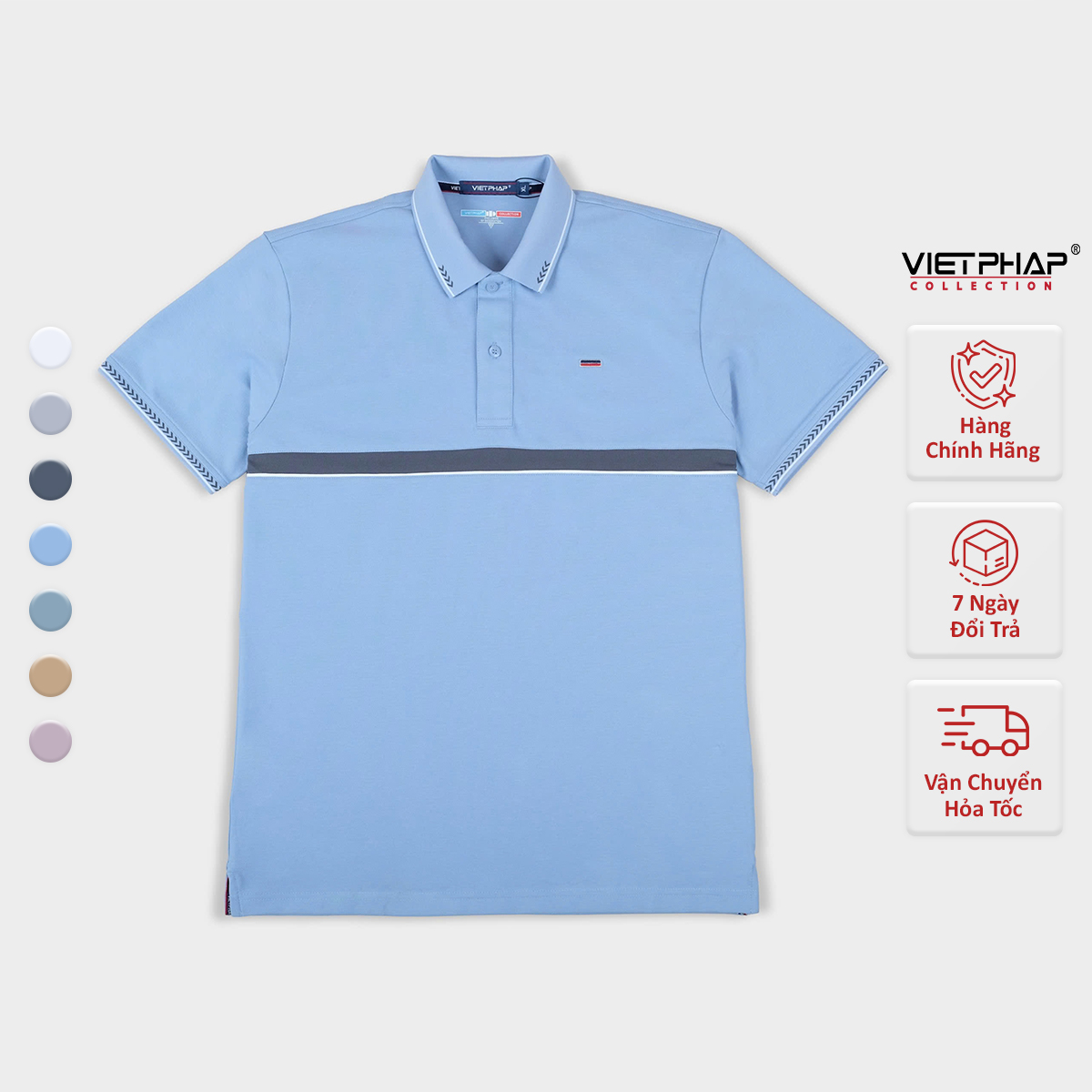 Áo Polo Nam VIỆT PHÁP Form Luxury - Thun Cá sấu Phối, lịch lãm, sang trọng 9702