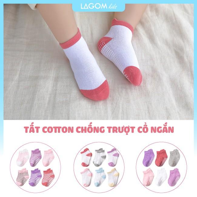 Vớ cho bé 1-3-5 tuổi chống trượt cao cấp | Tất cho bé trai &amp; bé gái ngắn cổ kẻ sọc cotton mềm mịn