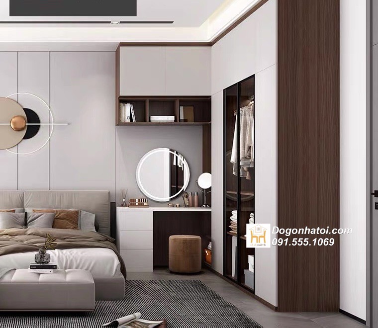 Tủ quần áo cánh kính liền bàn trang điểm hiện đại - TA219