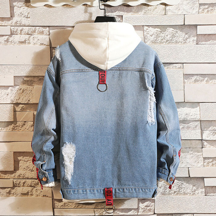 Áo khoác jeans nam vá rách phong cách đường phố