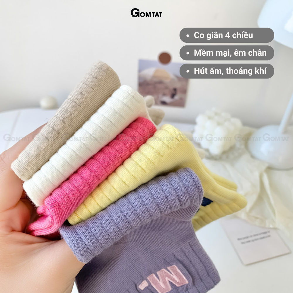 Tất vớ nữ cổ ngắn cao cấp GOMTAT mẫu chữ M, chất liệu cotton mềm mại, thấm hút, thoáng khí - MNGAN-PO-3033-1DOI