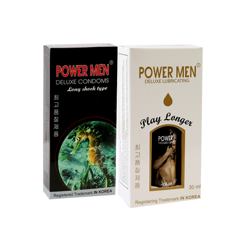 Bao cao su Powermen Cá ngựa hộp 12 chiếc và Gel bôi trơn Playlonger 30ml