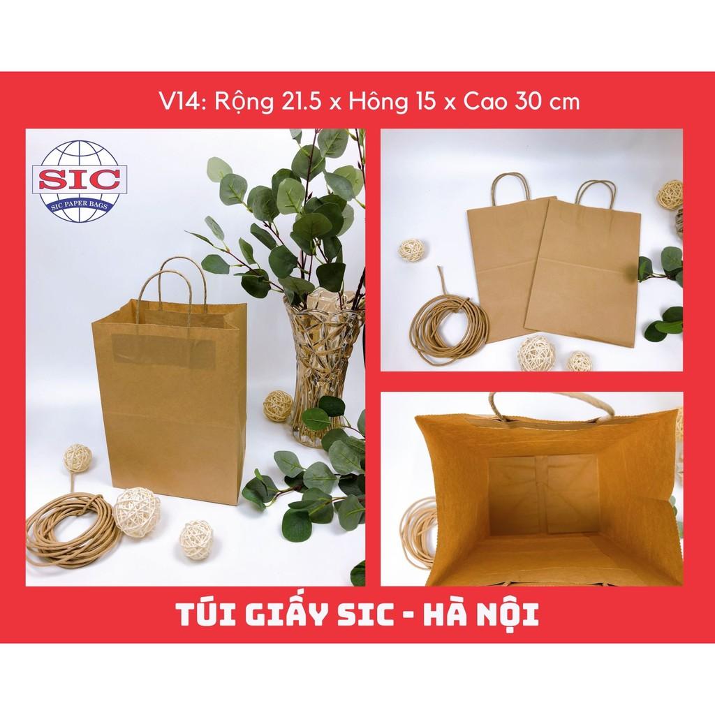 10 CHIẾC TÚI GIẤY KRAFT V14: 21.5x15x30 cm CÓ QUAI ( ẢNH THẬT)