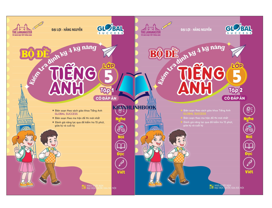 Sách - Combo Bộ đề kiểm tra định kỳ 4 kỹ năng tiếng anh lớp 5 - tập 1 + 2 (có đáp án)