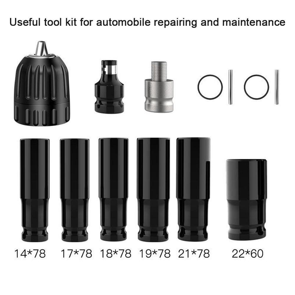 13pcs 1/2 Impact Wrench Hexs Socket Bit Set Drill Chuck Drive Adapter Kit Car Repairing Tool for Electric Screwdrivers