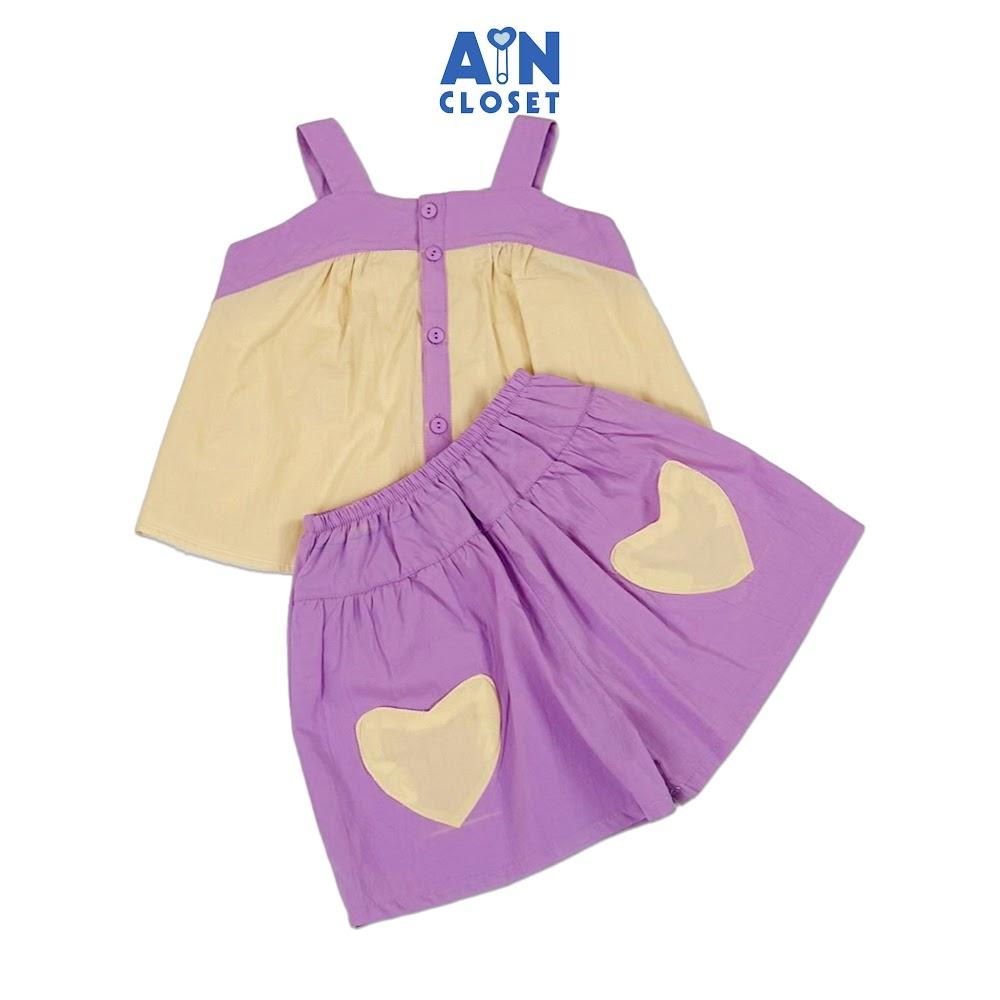 Bộ quần áo Ngắn bé gái họa tiết Dây Tím Tim Kem cotton - AICDBGIMV1EB - AIN Closet