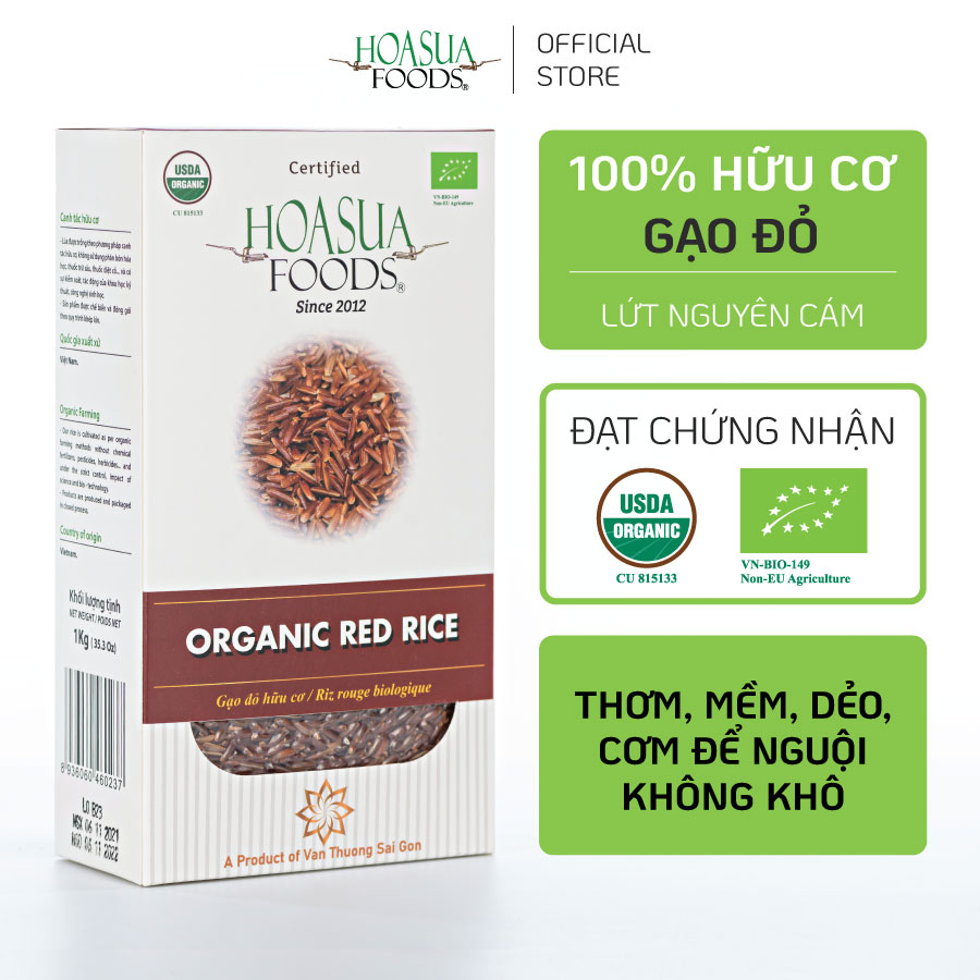 Hình ảnh Gạo Đỏ Hữu Cơ HOA SUA FOODS – thơm mềm xốp dinh dưỡng 1KG