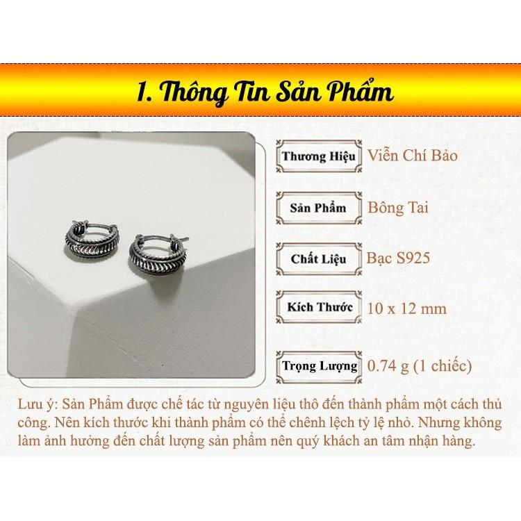 Khuyên bạc nam nữ VIỄN CHÍ BẢO hình tròn dạng bấm chốt B100141