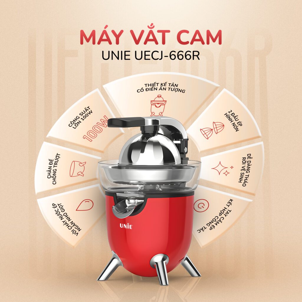 [SP MỚI] Máy vắt cam UNIE UECJ-666 công suất 100W, dung tích bình chứa 500ml, lưới lọc inox 304, Hàng chính hãng bảo hành 12 tháng