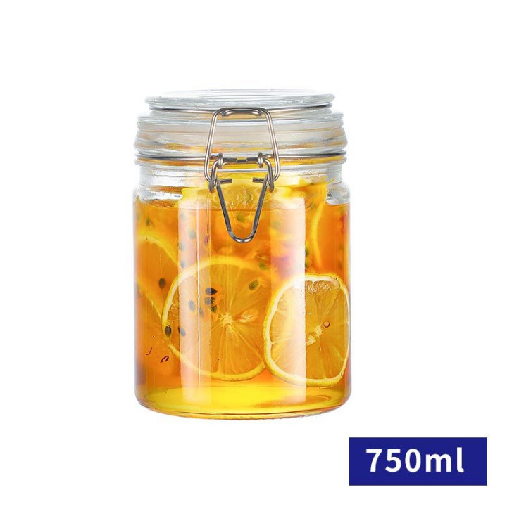 Hũ Thủy Tinh Gia Vị - Hũ Nắp Gài Gọng Thép Dáng Trụ 750ml &amp; 1000ml