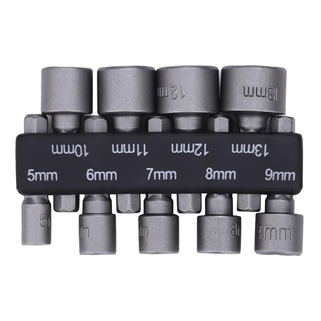 9/14pcs Strong Power Nut Driver Hex Socket Screwdrivers Set 5-13mm Screw Driver Air Nuts Spanner 1/4" Shank DIY Household Woodworking Tools