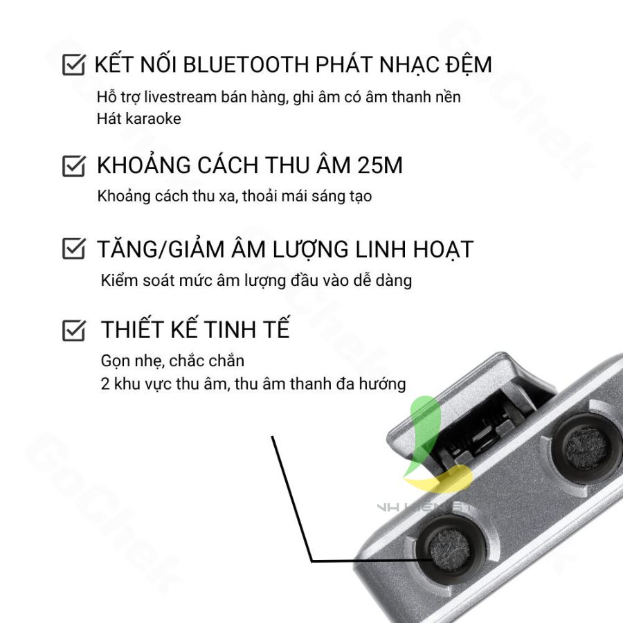 Micro thu âm không dây Gochek D Ultra Plus - Thiết bị thu âm chuyên nghiệp tích hợp sử dụng đa thiết bị đa chức năng - Hàng chính hãng