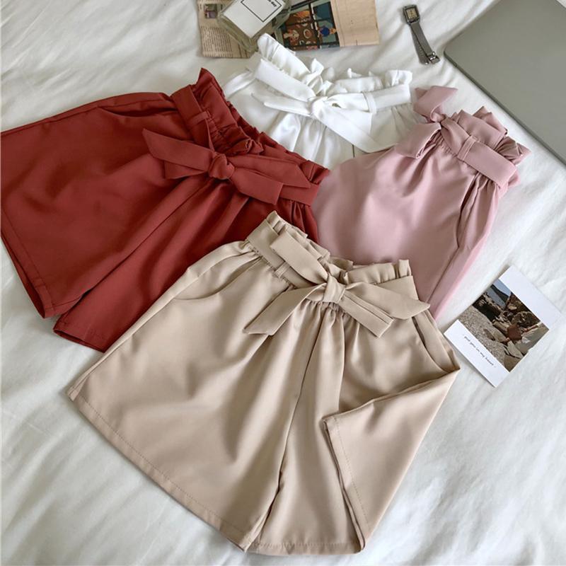 TIGENA Mùa Hè 2021 Thun Cao Cấp Quần Short Nữ Phong Cách Hàn Quốc Nơ Dễ Thương Dây Quần Short Nữ Ngắn Quần Nữ Đen màu Hồng
