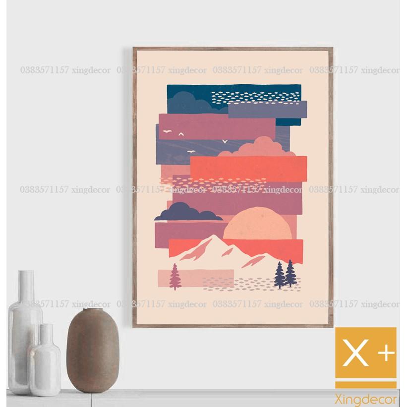 Bộ 19 tranh dán tường chủ đề thiên nhiên, tranh treo tường canvas chống ẩm có băng keo 2 mặt tặng kèm