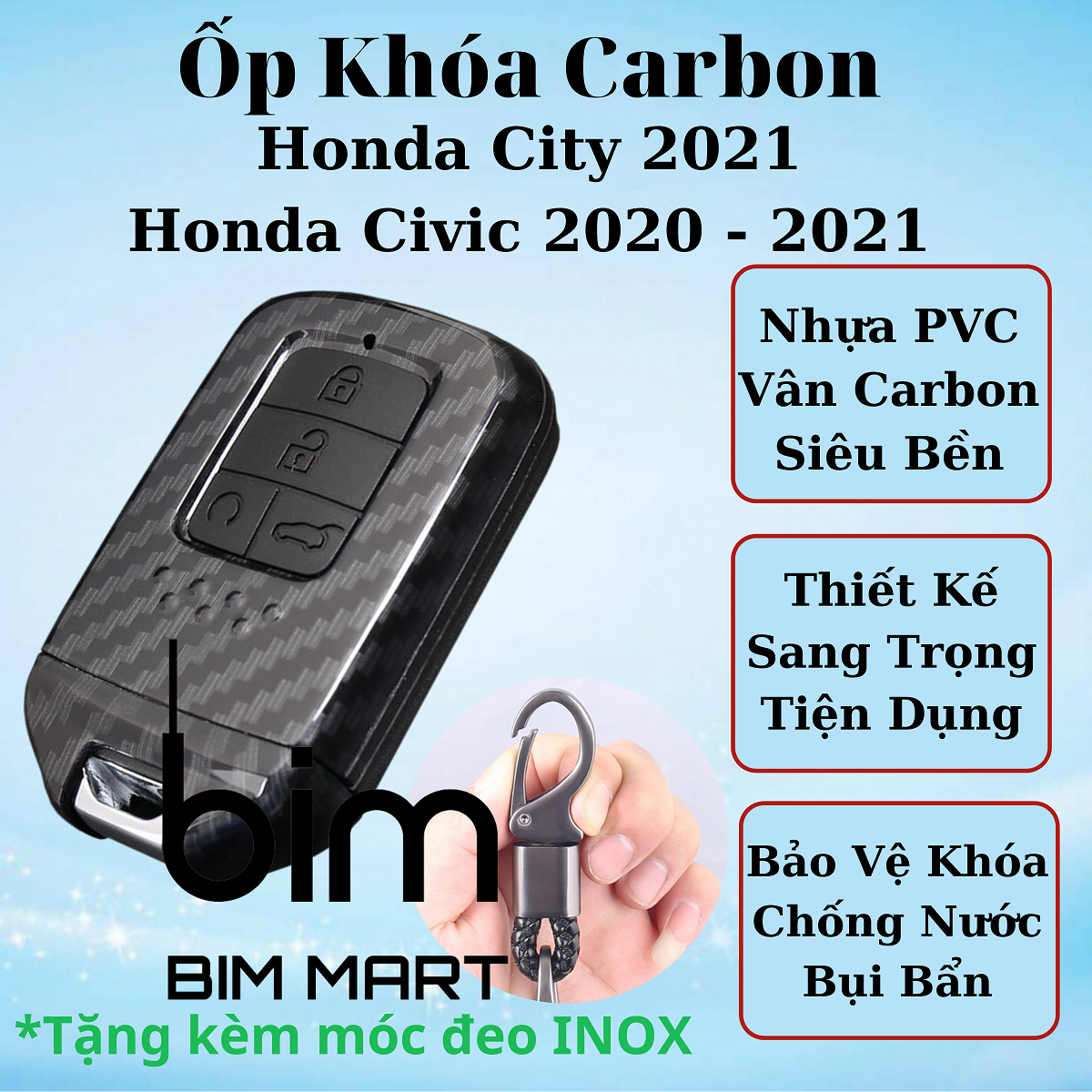 Ốp Vân Carbon Lót Silicon Bọc Bảo Vệ Chìa Khóa Xe Honda City 2021, Civic 2020 - 2021
