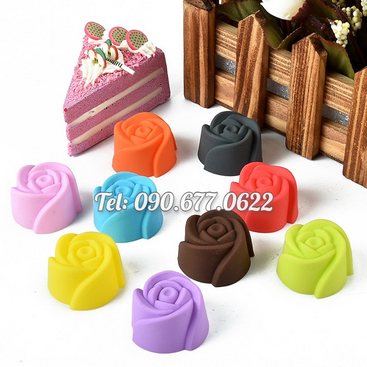 Bộ 10 khuôn silicon làm bánh, rau câu, bánh bông lan, bánh da lợn, bánh Cookie hoa hồng 3 lớp – Mã số 1130