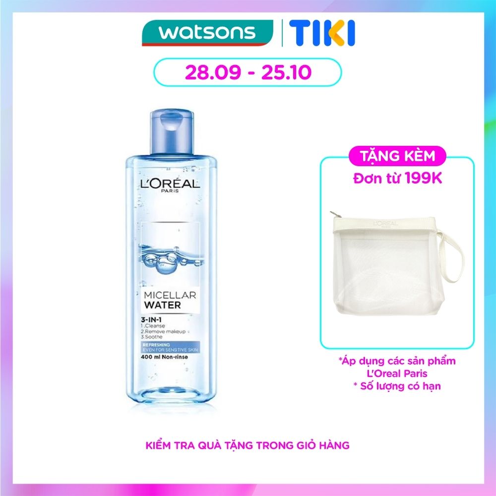 Tẩy Trang L'Oreal Paris Skincare Make Up Remover Micellar Refreshing Tươi Mát 400ml