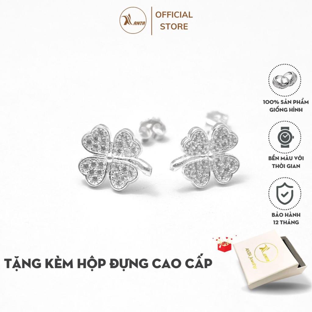 Bông tai bạc ATJ9080 , hoa tai nữ hoa 4 lá cỏ ANTA Jewelry