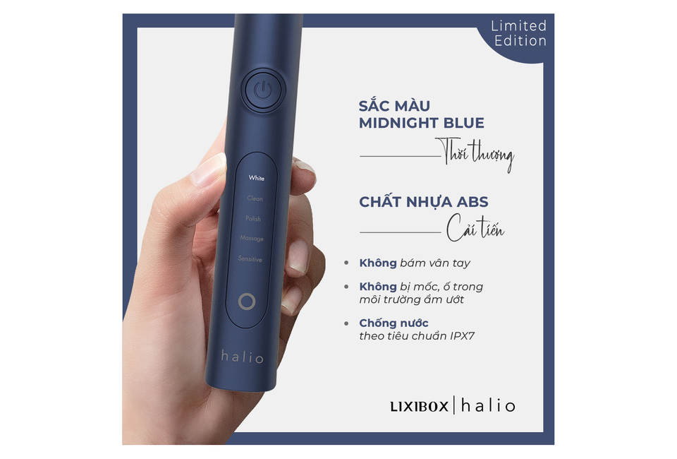 Combo Bàn chải đánh răng điện Halio Toothbrush - Midnight Blue &amp; 2 set đầu bàn chải thay thế