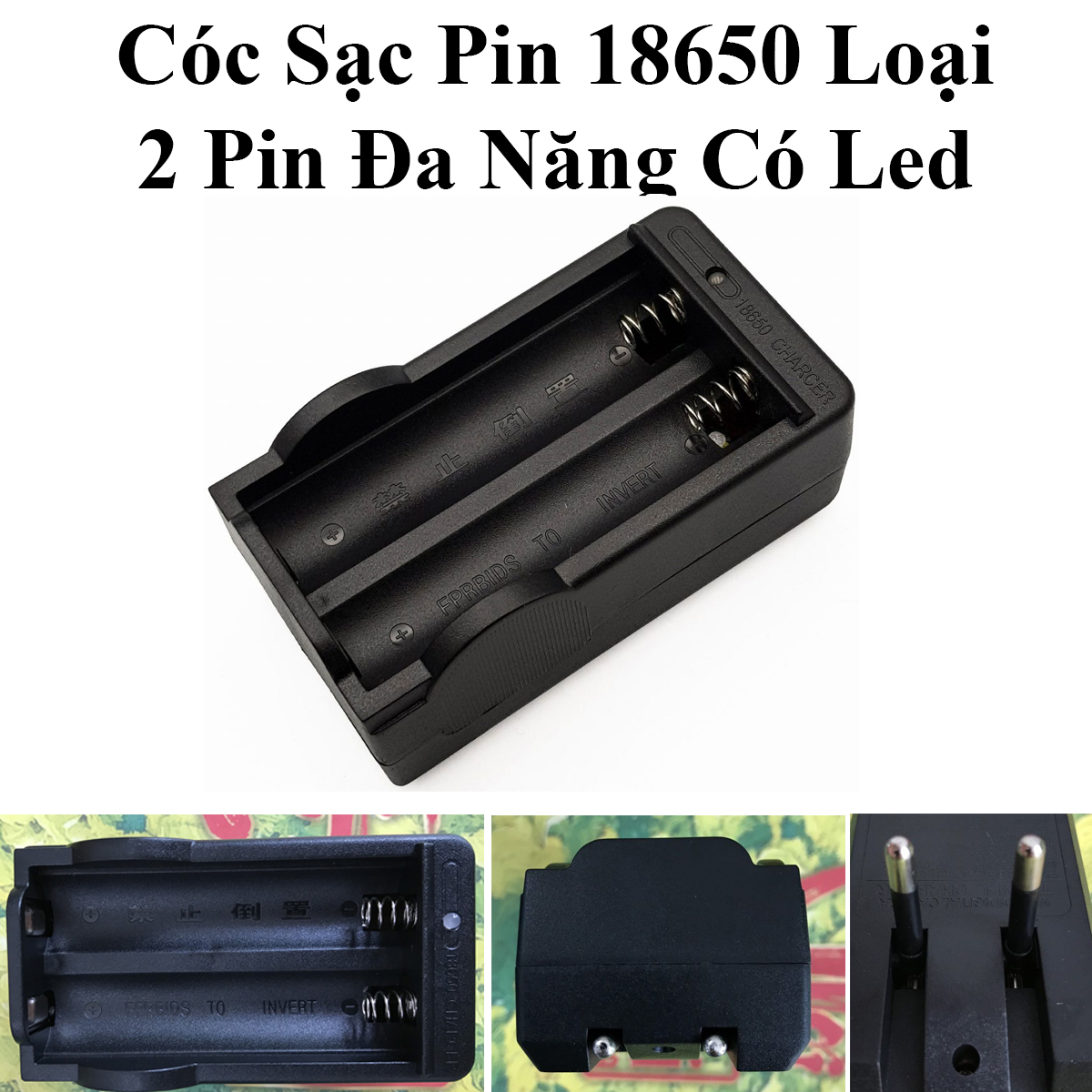 Cóc Sạc Pin 18650 Loại 2 Pin Đa Năng Có Led