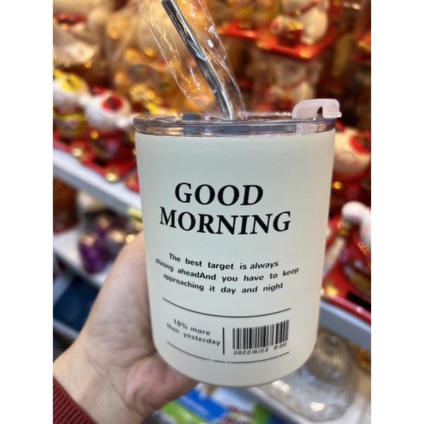 Cốc giữ nhiệt Iced Americano,good morning thể tích 650ML/300ML,làm bằng inox,có ống hút