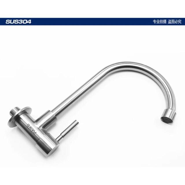 Vòi ngỗng đơn lạnh cắm tường inox 304