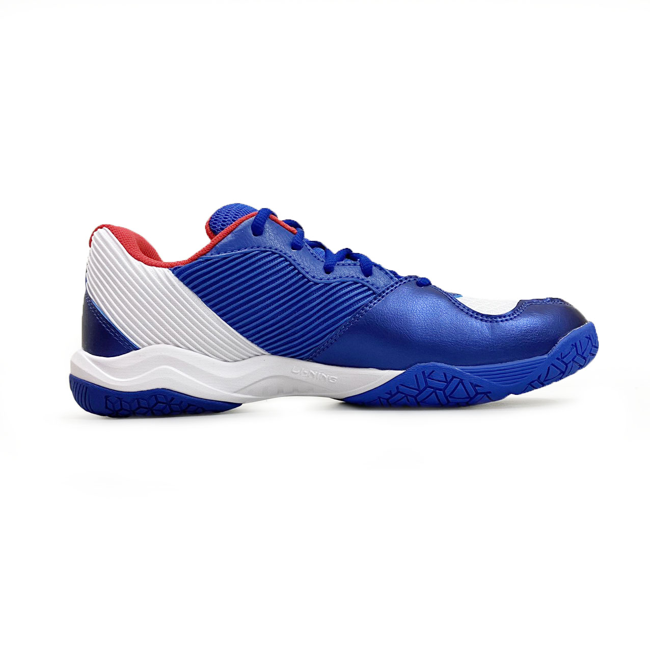 Giày cầu lông nam chính hãng Lining AYTS016-21 mẫu mới màu xanh có viền đỏ, thoáng khí êm chân-tặng tất thể thao bendu