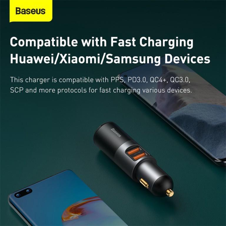 Tẩu sạc nhanh mở rộng 120W Baseus Share Together Fast Charge dùng cho xe hơi (120W, TypeC / USB Port, QC / PD3.0 Car Quick Charger with Cigarette Lighter Expansion Port ) - Hàng Chính Hãng