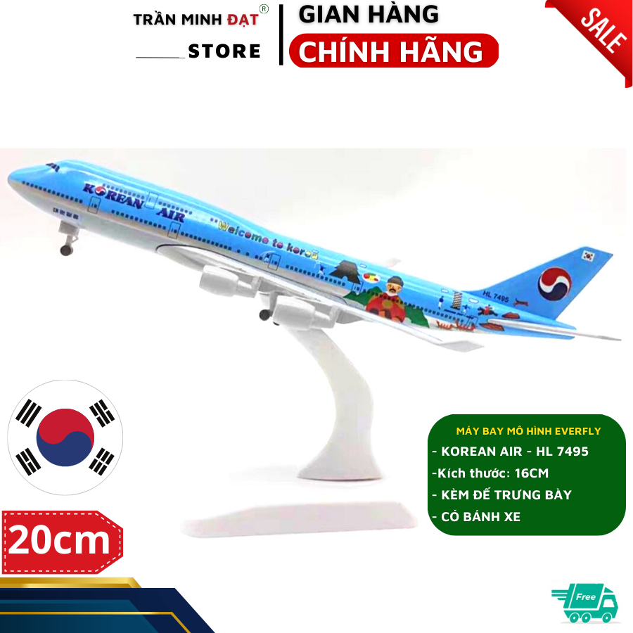 Mô Hình Máy Bay Korean Air Hàn Quốc 20cm Kèm Đế Trưng Bày &amp; Có Bánh Xe - Trần Minh Đạt Store