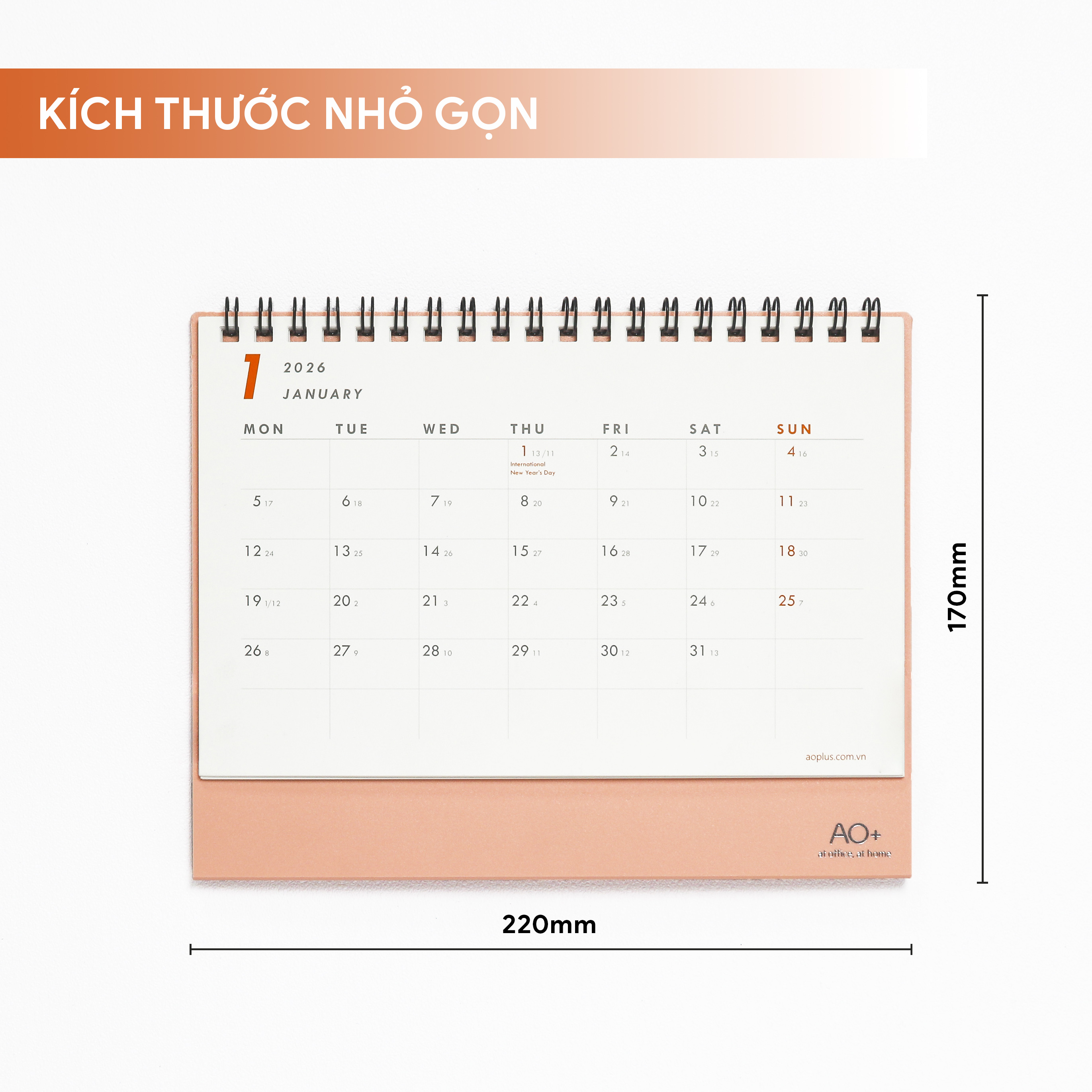 Lịch để bàn 2026 có ngày âm nhỏ gọn (Đế nhựa/ 6 màu) AA604