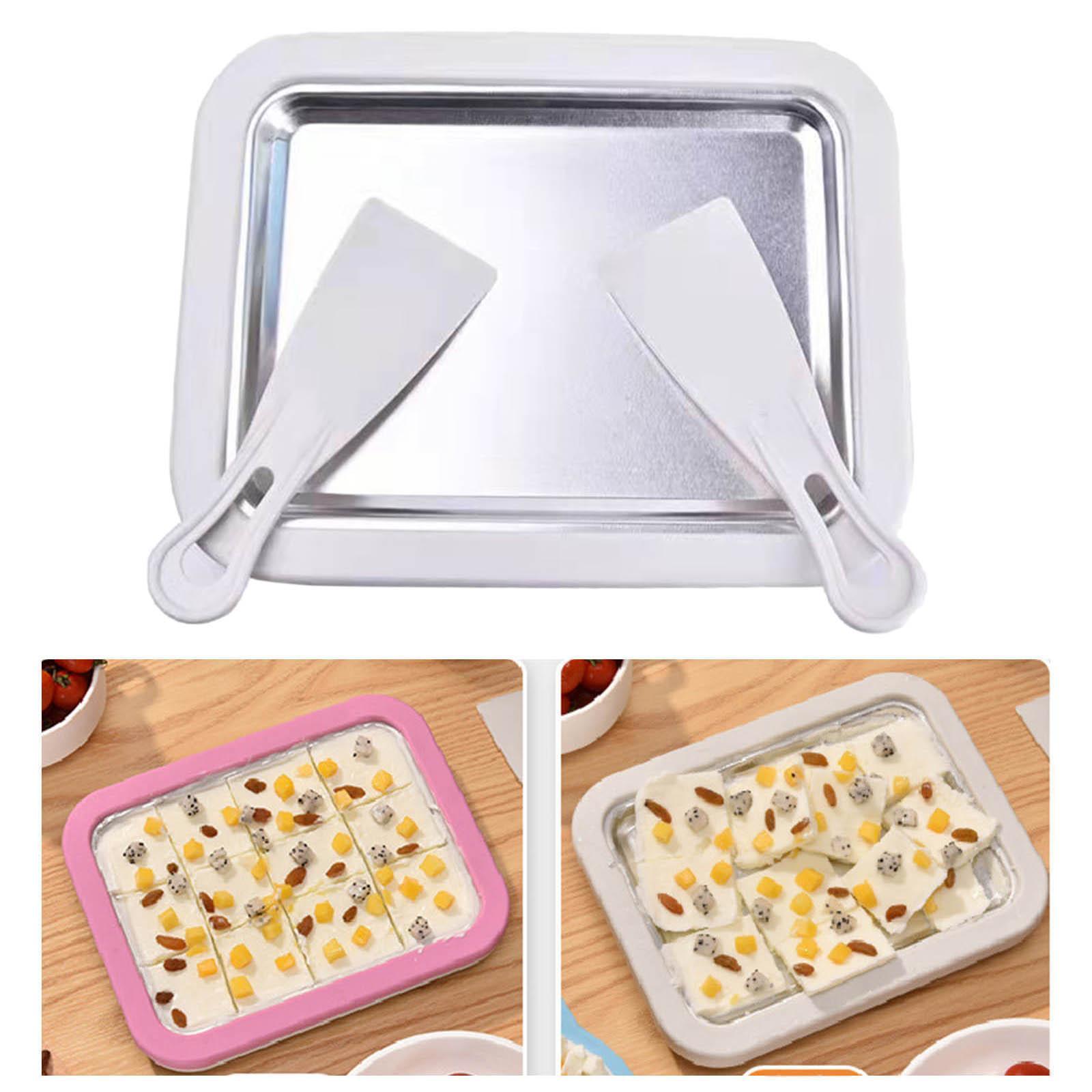 Instant Ice Cream Maker Pan and Scraper Set, Food Grade Stainless Steel, Sweet Fried Food Plate, Family Use