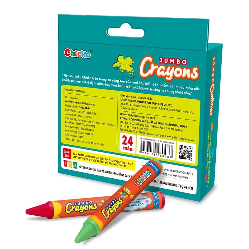 Bút Sáp Màu Chicko Jumbo Crayons - 24 Màu - DK3304-24