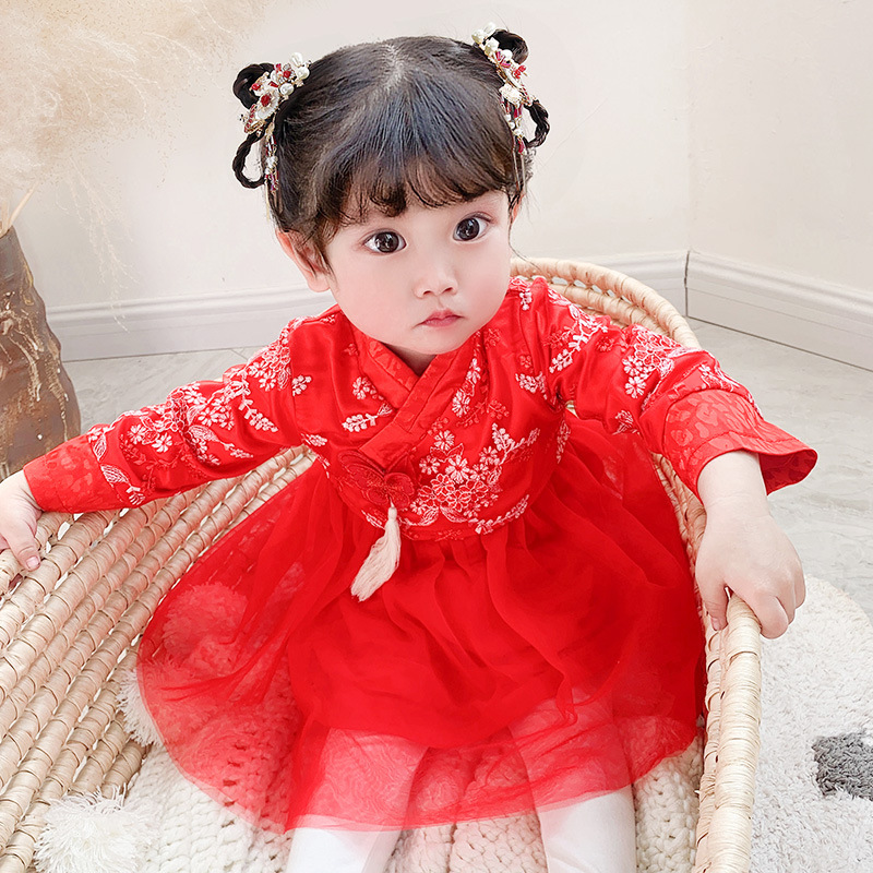 Đầm Tết bé gái cao cấp, váy Hanfu siêu xinh, chất đẹp mềm mại, họa tiết thêu nổi sang trọng | MV09