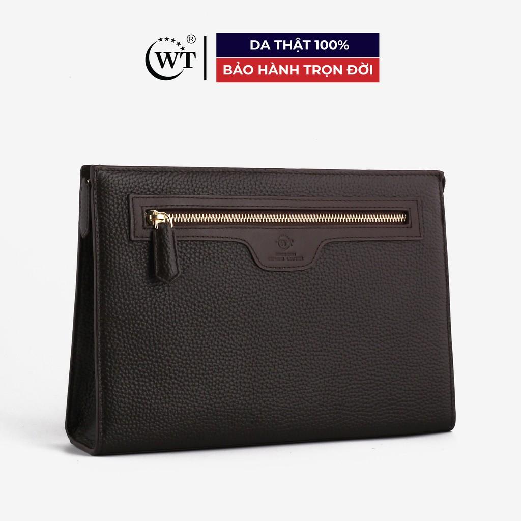 Ví Cầm Tay Nam Clutch Có Quai Cầm Da Bò Cao Cấp Màu Nâu, Màu Xanh Navy WT Leather 070081101, 070081107