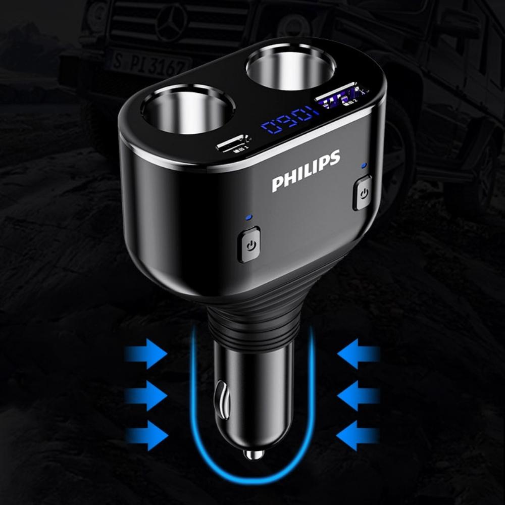 Bộ chia tẩu sạc xe hơi Philips DLP4101 có 2 cổng mở rộng tích hợp cổng USB-A &amp; Type C sạc nhanh trên ô tô - Hàng nhập khẩu