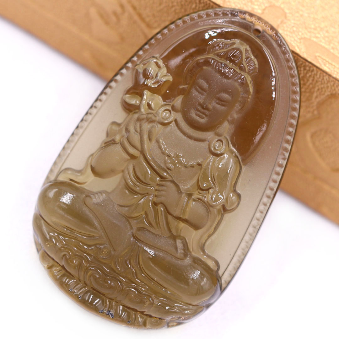 Mặt Phật Đại thế chí đá obsidian  3.6 cm kèm dây chuyền inox vàng - mặt dây chuyền size M, Mặt Phật bản mệnh