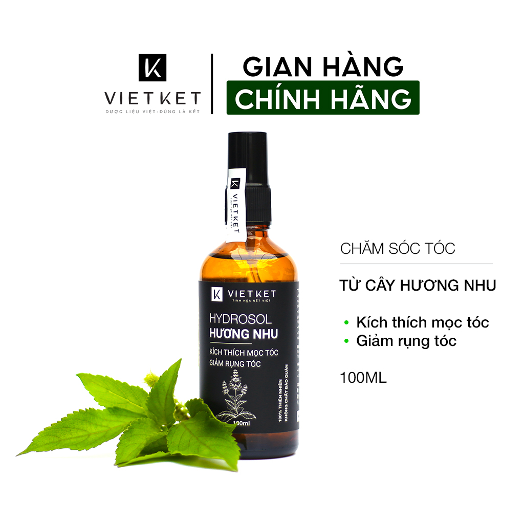 Hydrosol hương nhu VIETKET 100ml - Hỗ trợ nhanh mọc tóc, cho tóc khỏe tự nhiên