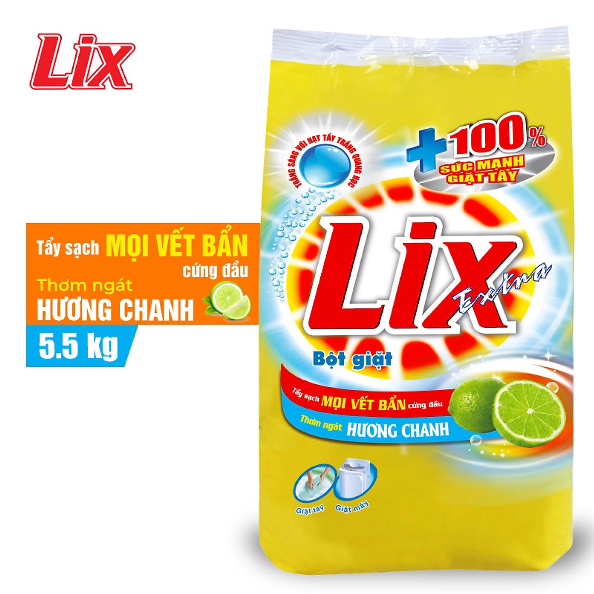 Bột giặt Lix Extra hương chanh 5.5Kg EC563 - Tẩy sạch vết bẩn cực mạnh