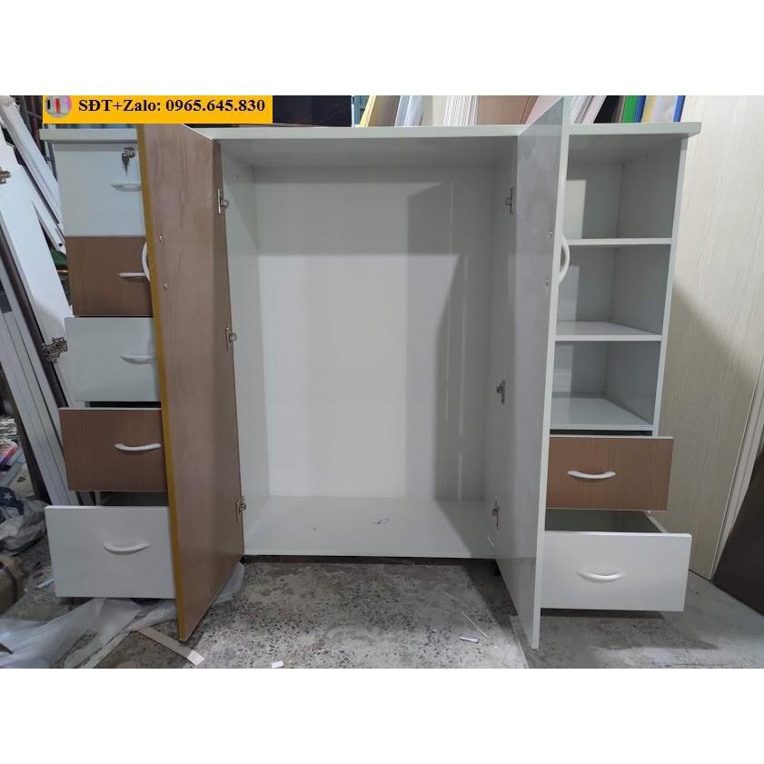 Tủ Nhựa Đài Loan Cao 1m25 Ngang 1m6 Màu Trắng Gỗ Đỏ 574