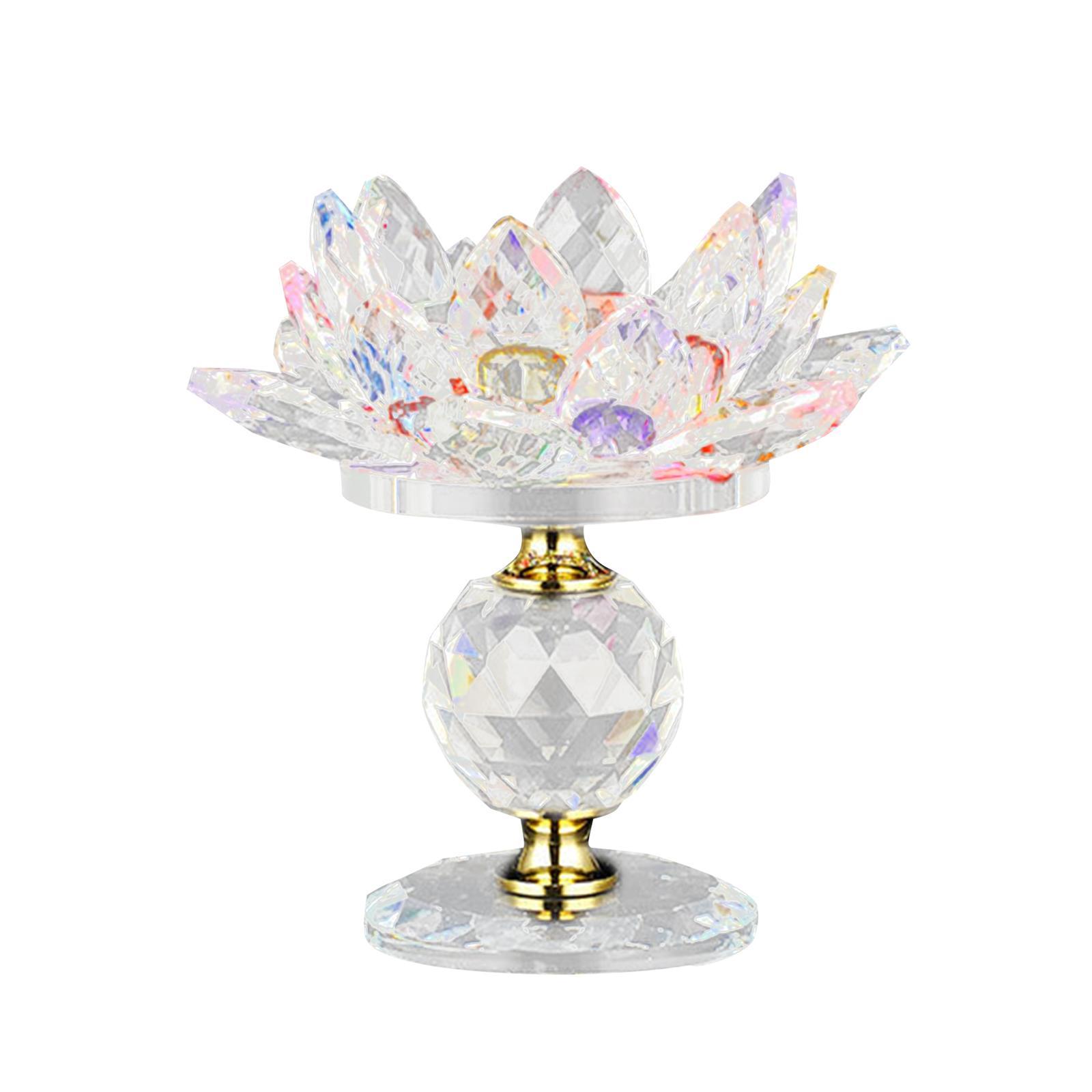 Glass Lotus Flower Tea Light Candle Holder Votive Candle Stand with Glass Base, Tealight Candlestick for Table Centerpiece Decor