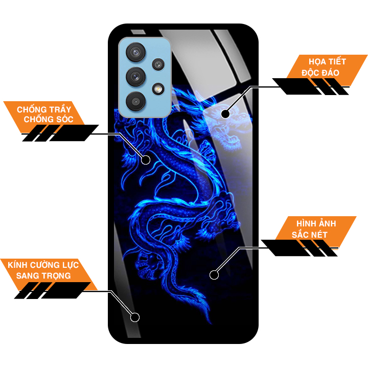 Ốp Lưng Kính Cường Lực Cho Điện Thoại SAMSUNG GALAXY A32 - 0270 DRADON02 - Hàng Chính Hãng