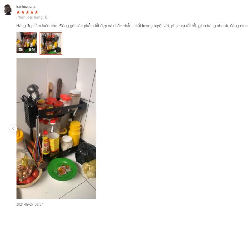 Kệ gia vị thép đen đa năng 2 tầng có ống cắm đũa và giá để thớt quá tiện đồ dùng nhà bếp